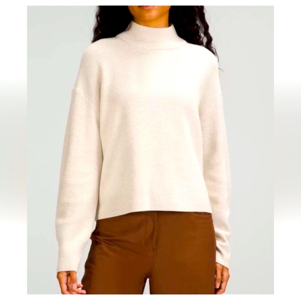 Lululemon SZ 2 Merino Wool-Blend Ribbed Turtleneck Sweater Ivory Ecru XS